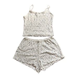 American Eagle Outfitters Cream and Blue Pajama Set